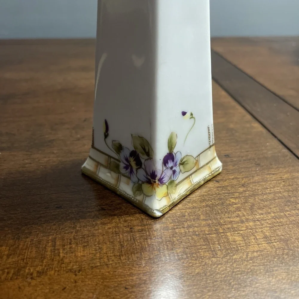Vintage Handpainted Nippon Porcelain Vase with Purple Violet Flowers Buds